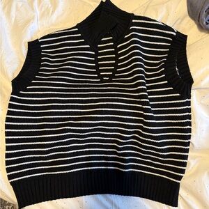 Black and White Striped Sleeveless Vest